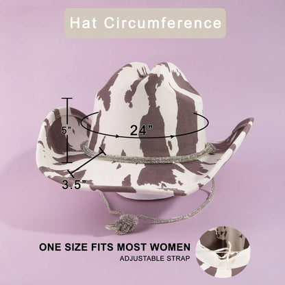Cow Print Draw String Cowboy Hat