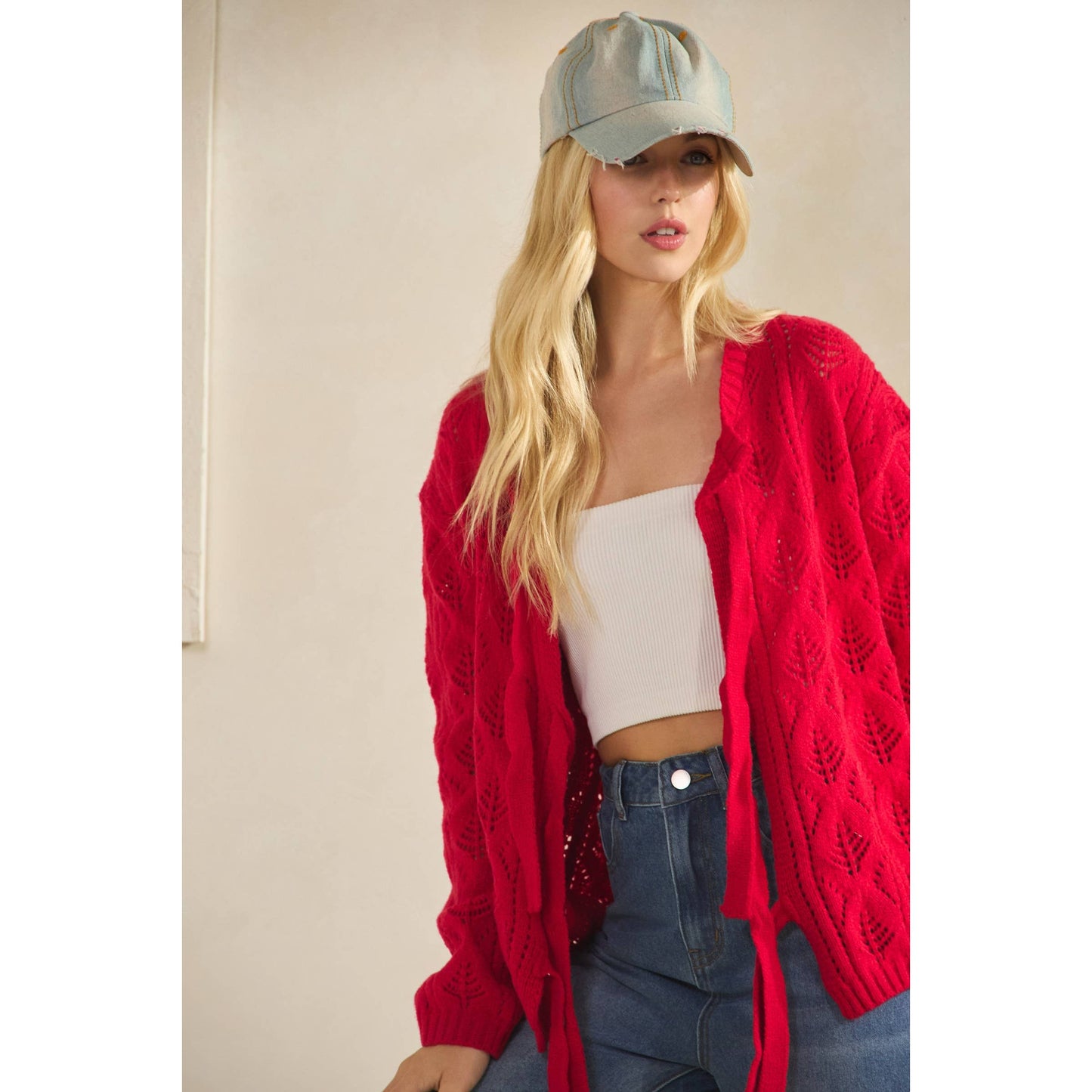 SWEETHEART BOW-KNIT CARDIGAN