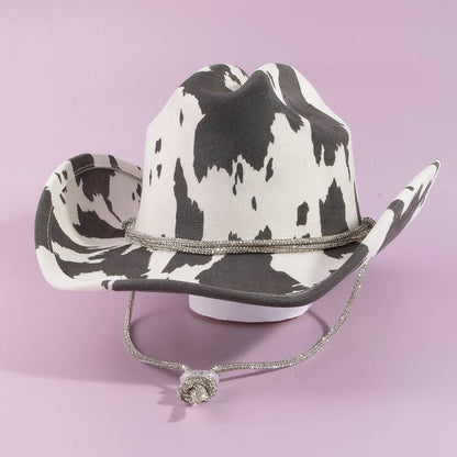 Cow Print Draw String Cowboy Hat