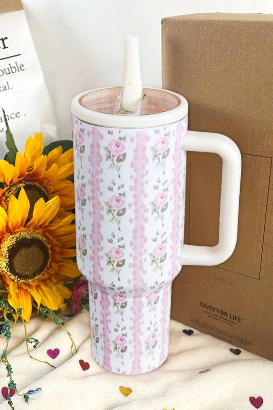Sweet Floral Print Straw Insert Thermo Tumbler Cup 40oz