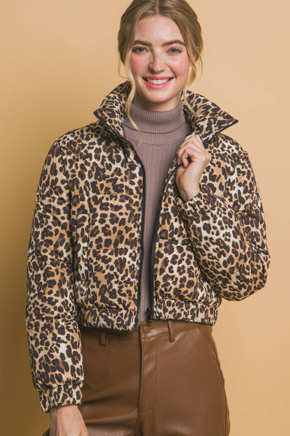 Fierce & Cozy Cropped Leopard Bomber Jacket