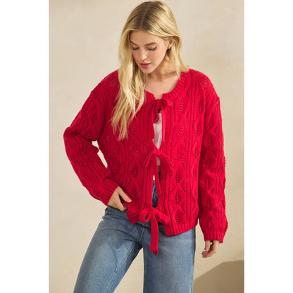 SWEETHEART BOW-KNIT CARDIGAN