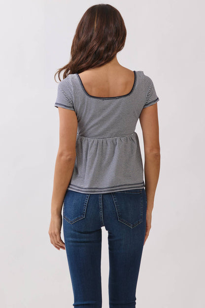 Graceful Stripes Babydoll Henley Tee