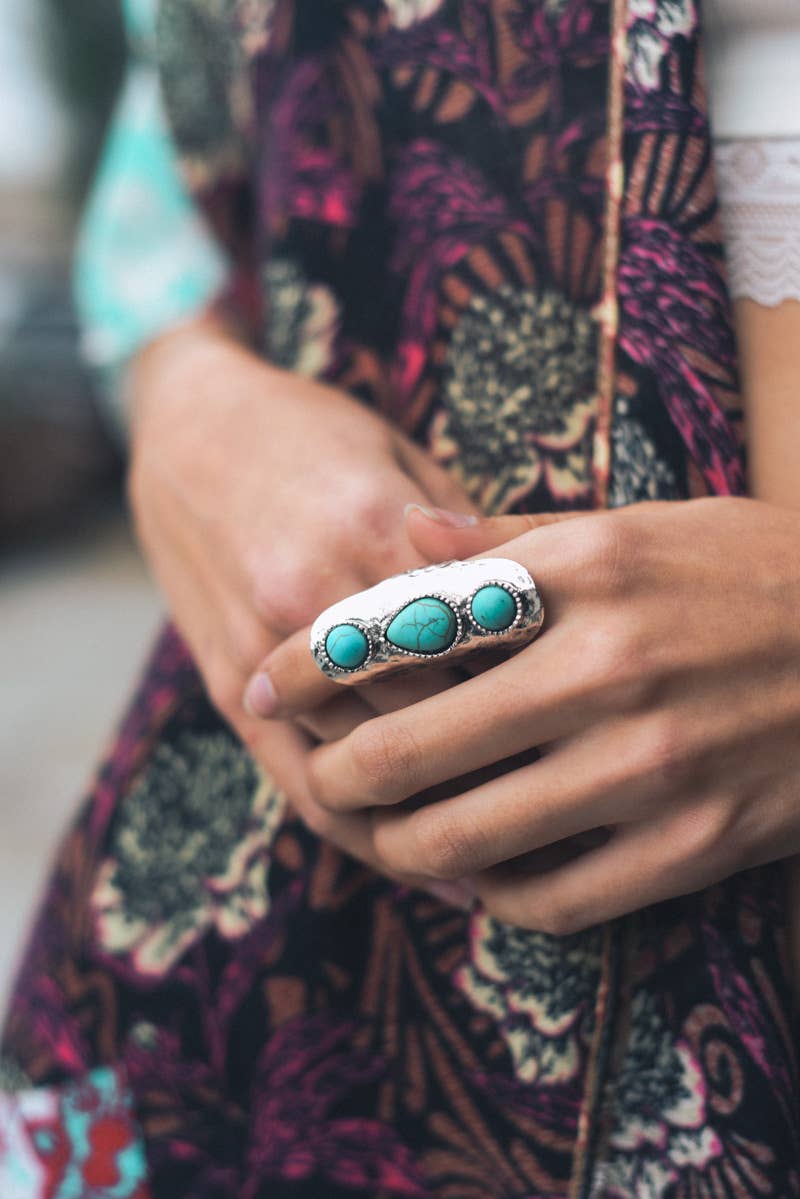 Waterfall Droplet Turquoise Stone Silver Ring