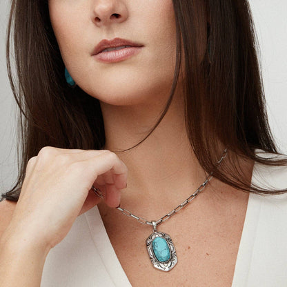 Etched Turquoise Pendant Necklace