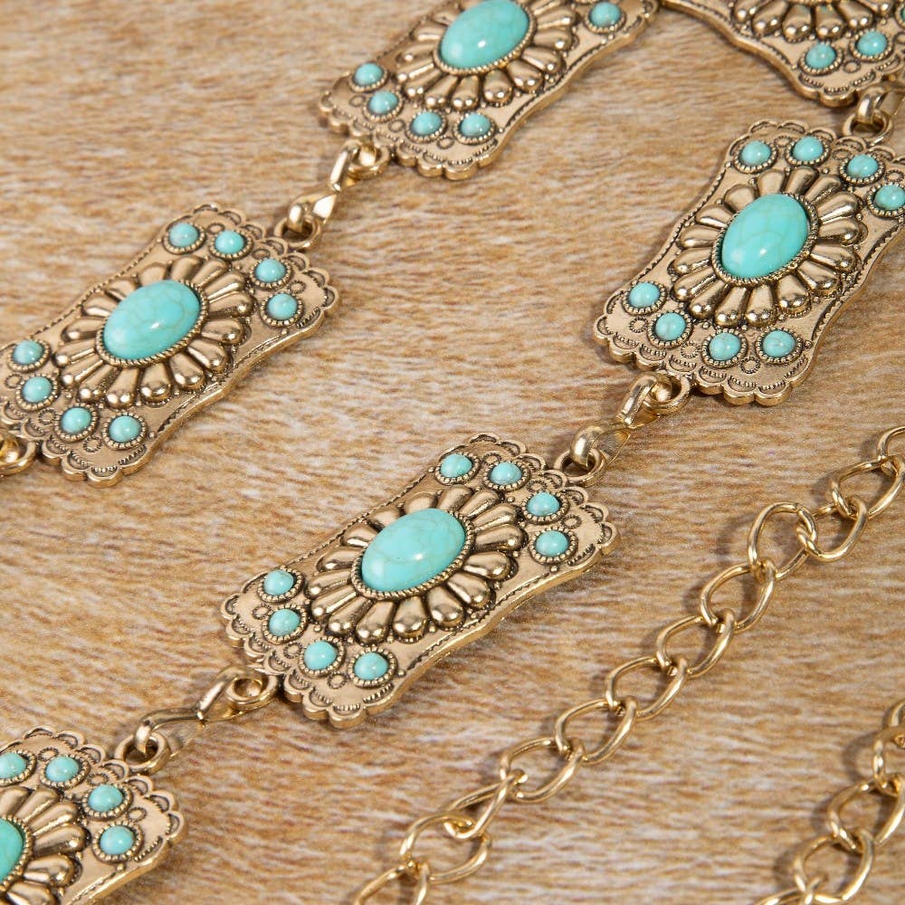 Turquoise Stone Western Concho Chain Belt