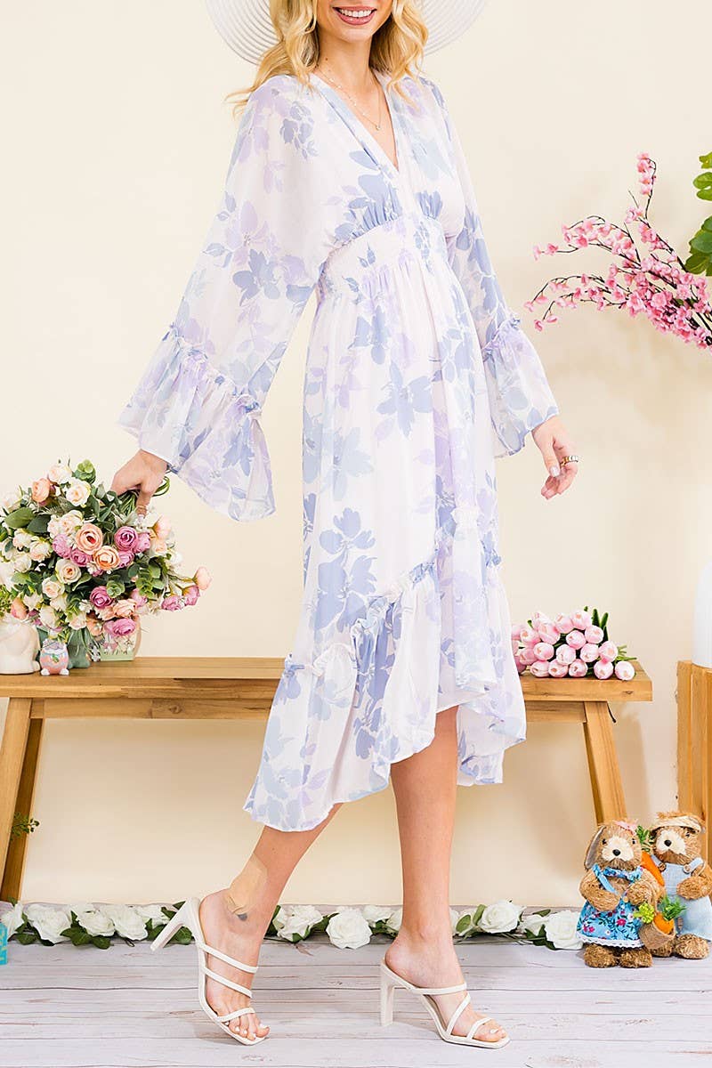 Whimsical Grace Floral High-Low Midi Dress