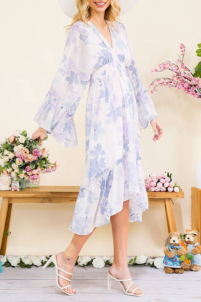 Whimsical Grace Floral High-Low Midi Dress
