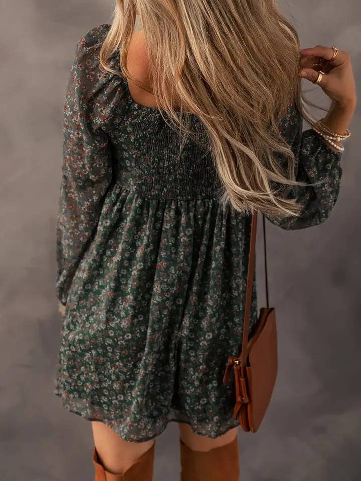 Floral Sweetheart Neck Mini Dress Boho Flowing Dress