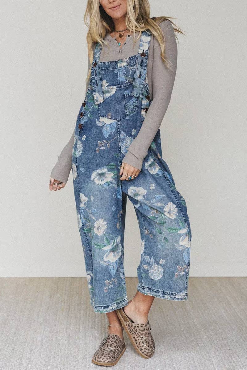 Blooming in Grace Floral Denim Overalls