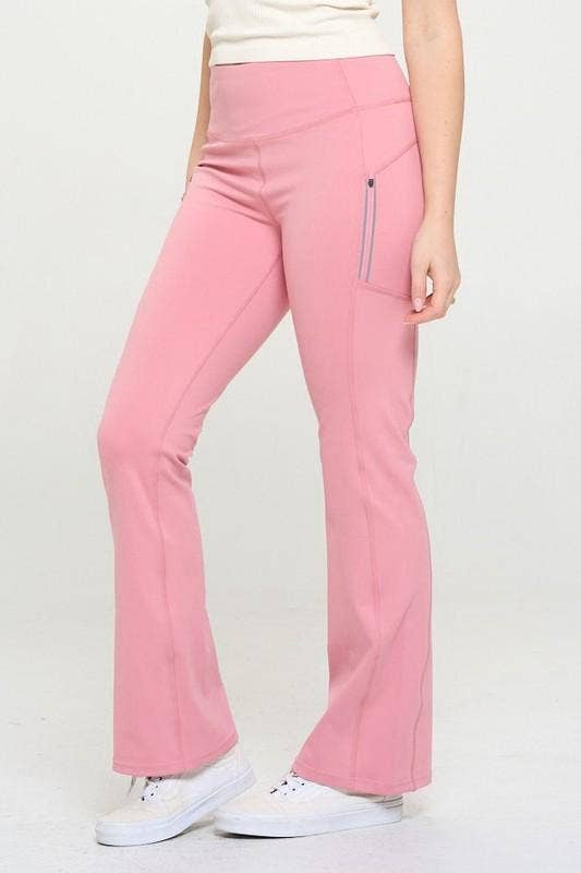 Premium active wear yoga flare pants with zipper pockets