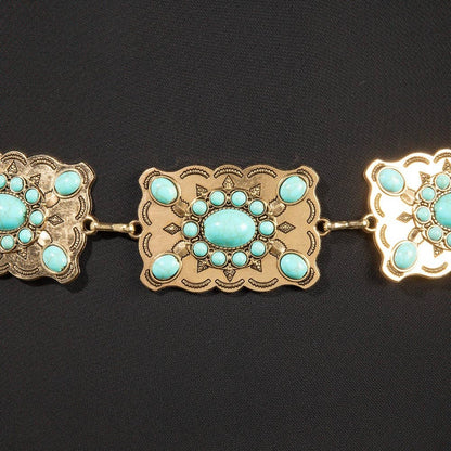 Western Mixed Turquoise Stud Rectangle Concho Chain Belt