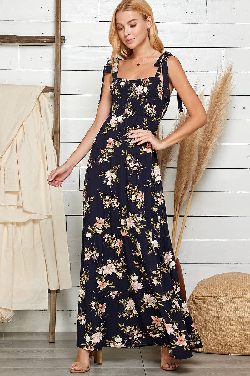 Midnight Bloom Tiered Maxi Dress