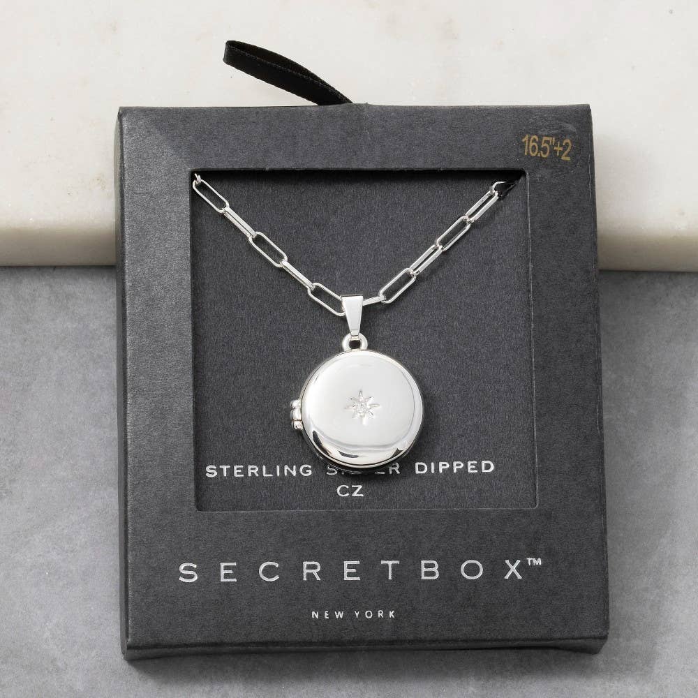 14K Gold Dipped Cz Starburst Locket Necklace