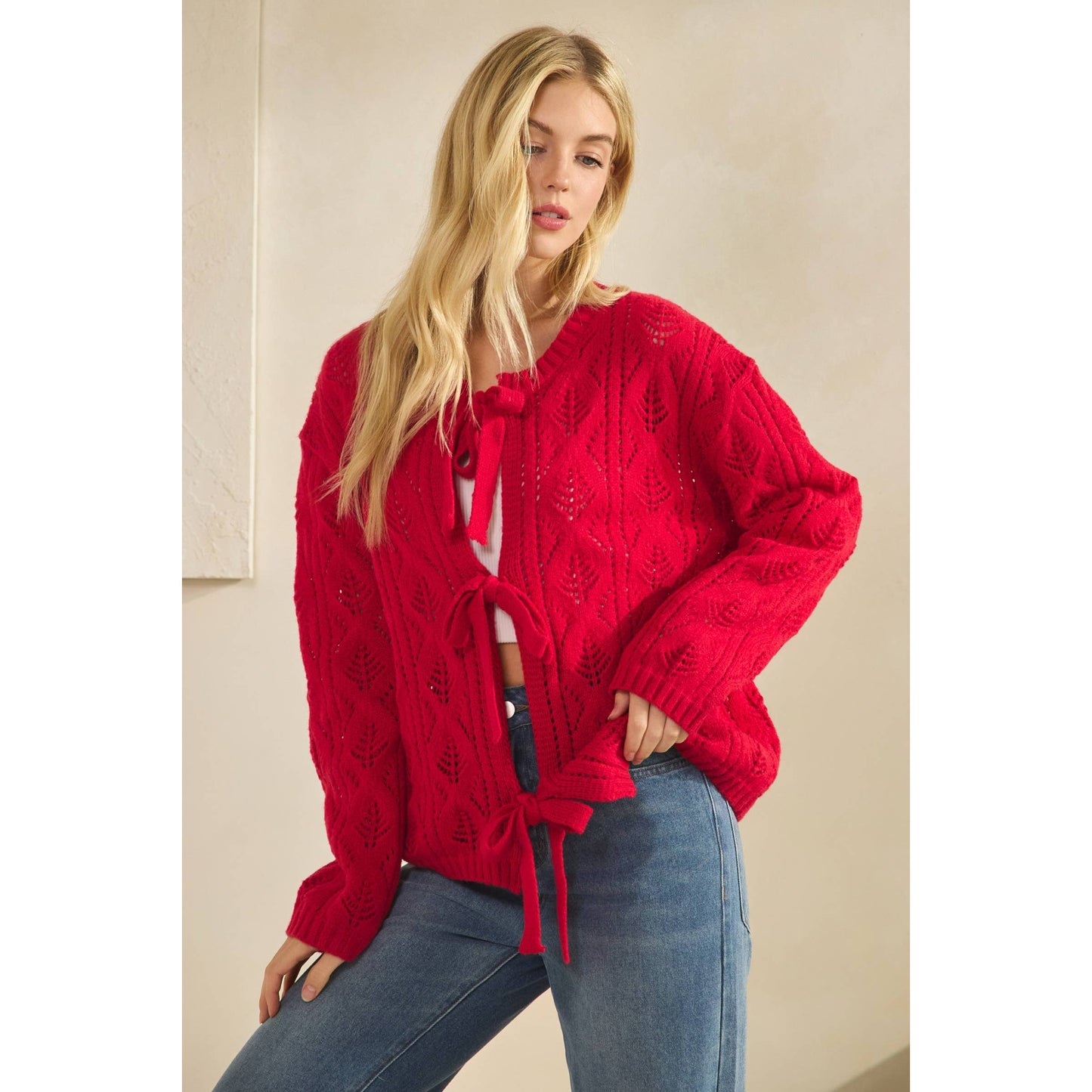 SWEETHEART BOW-KNIT CARDIGAN