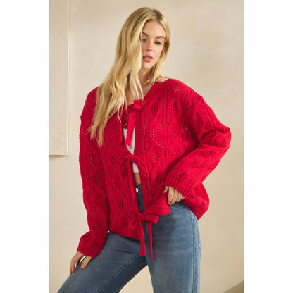 SWEETHEART BOW-KNIT CARDIGAN
