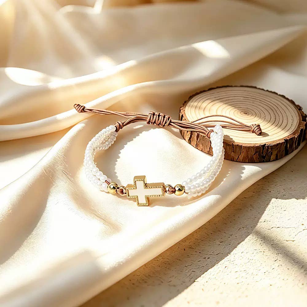 Cross Beaded Adjustable Bracelet
