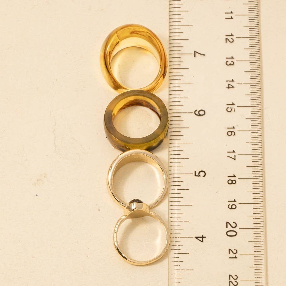 Bulky Acetate And Metallic Band Rings Set