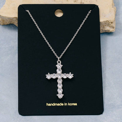 Circle Cut Cz Cross Pendant Necklace