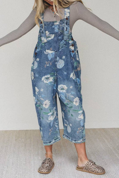 Blooming in Grace Floral Denim Overalls