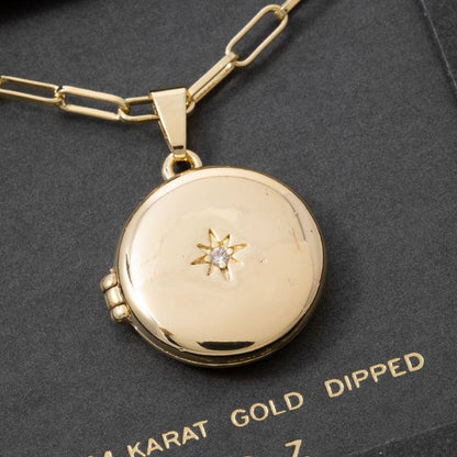 14K Gold Dipped Cz Starburst Locket Necklace