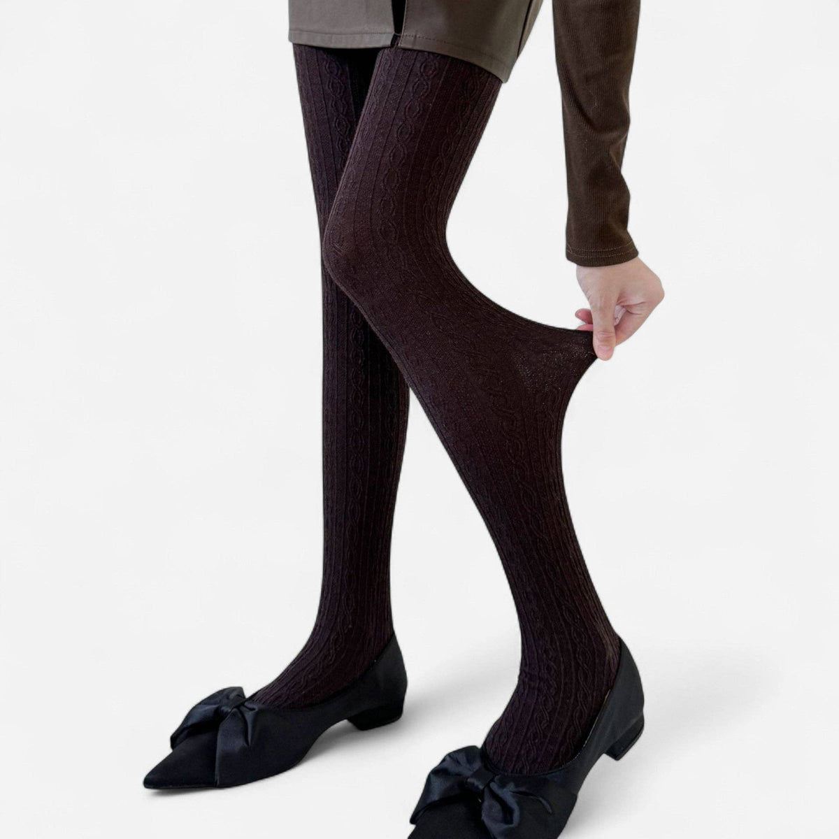 Cable Knit Patterned Opaque Tights with Soft Stretch Fabric
