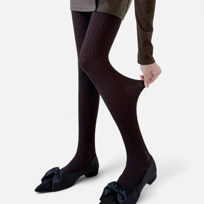 Cable Knit Patterned Opaque Tights with Soft Stretch Fabric