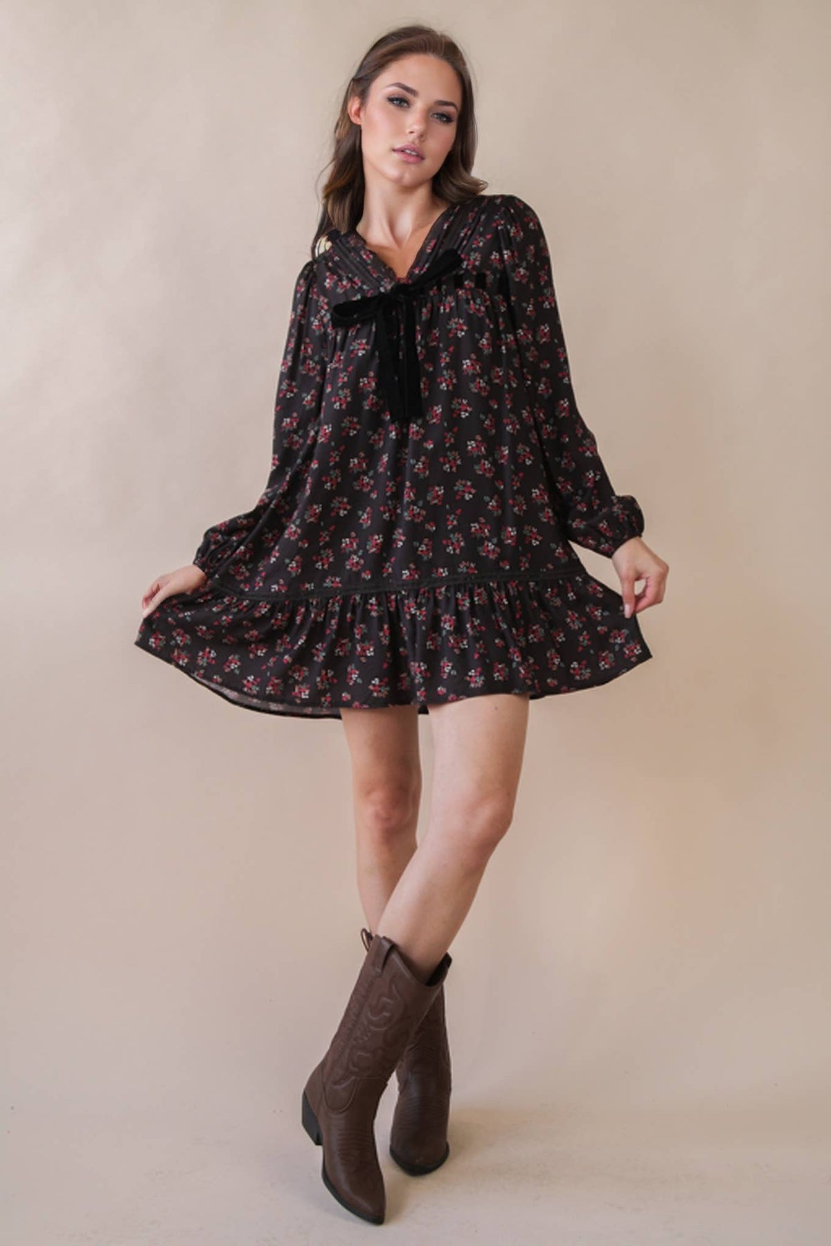 Garments of Gladness Floral Bow Mini Dress