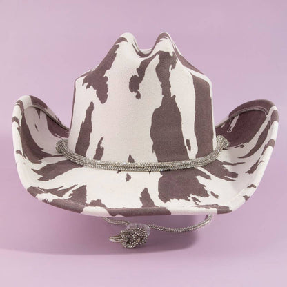 Cow Print Draw String Cowboy Hat