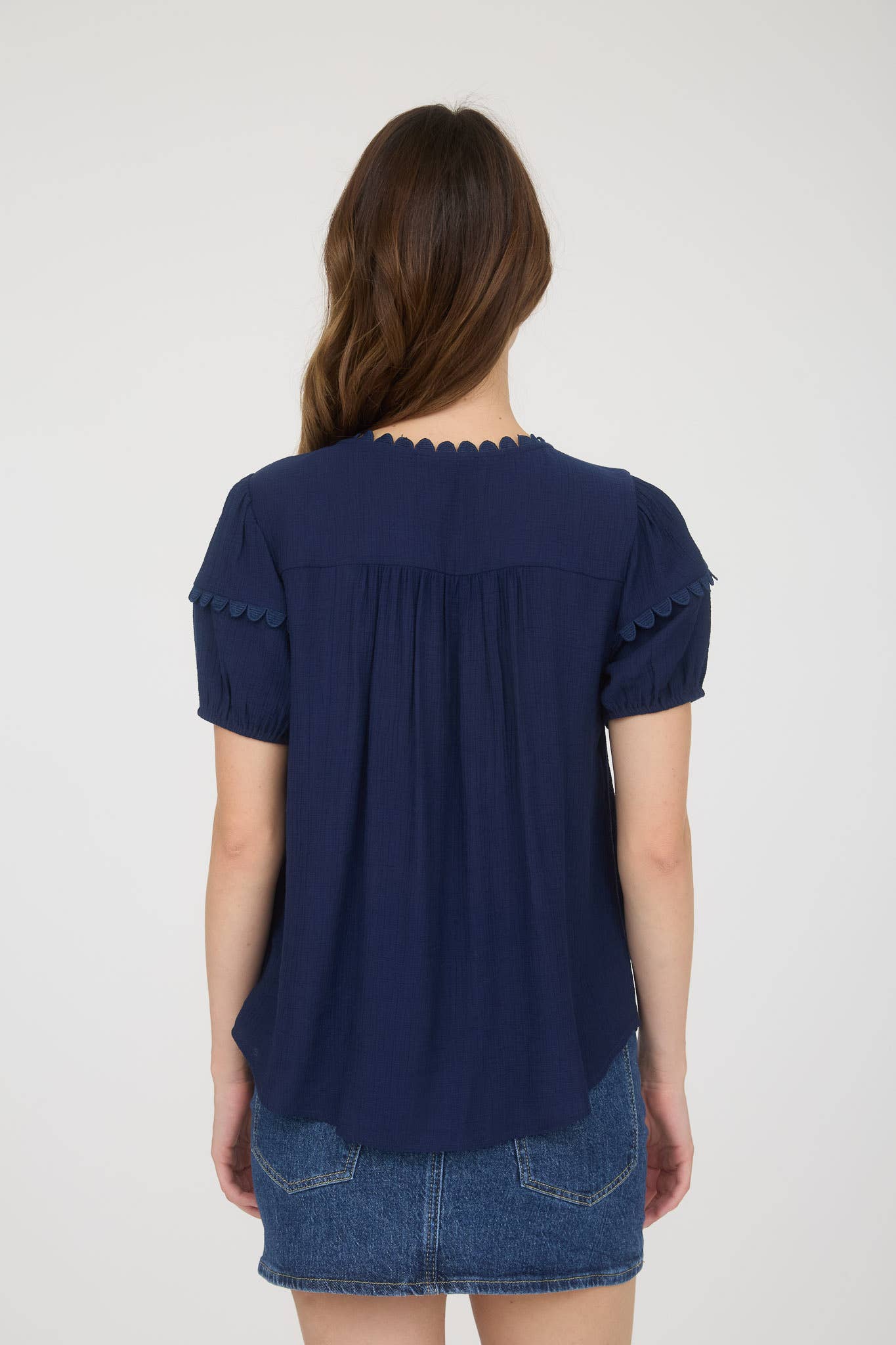 Hannah Scallop Tie Puff Sleeve Top