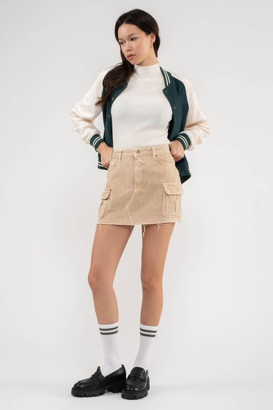 Trailblazer Cargo Raw Hem Mini Skirt