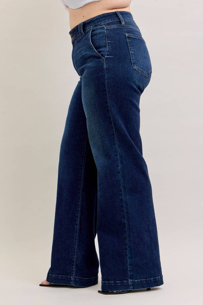 Judy Blue HW Trouser Wide Leg -LONG - PLUS