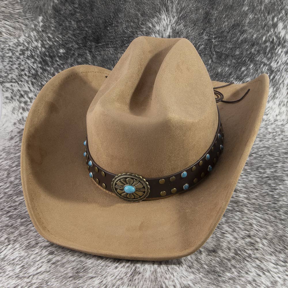 Western Cowboy Hat With Leather Studded Concho