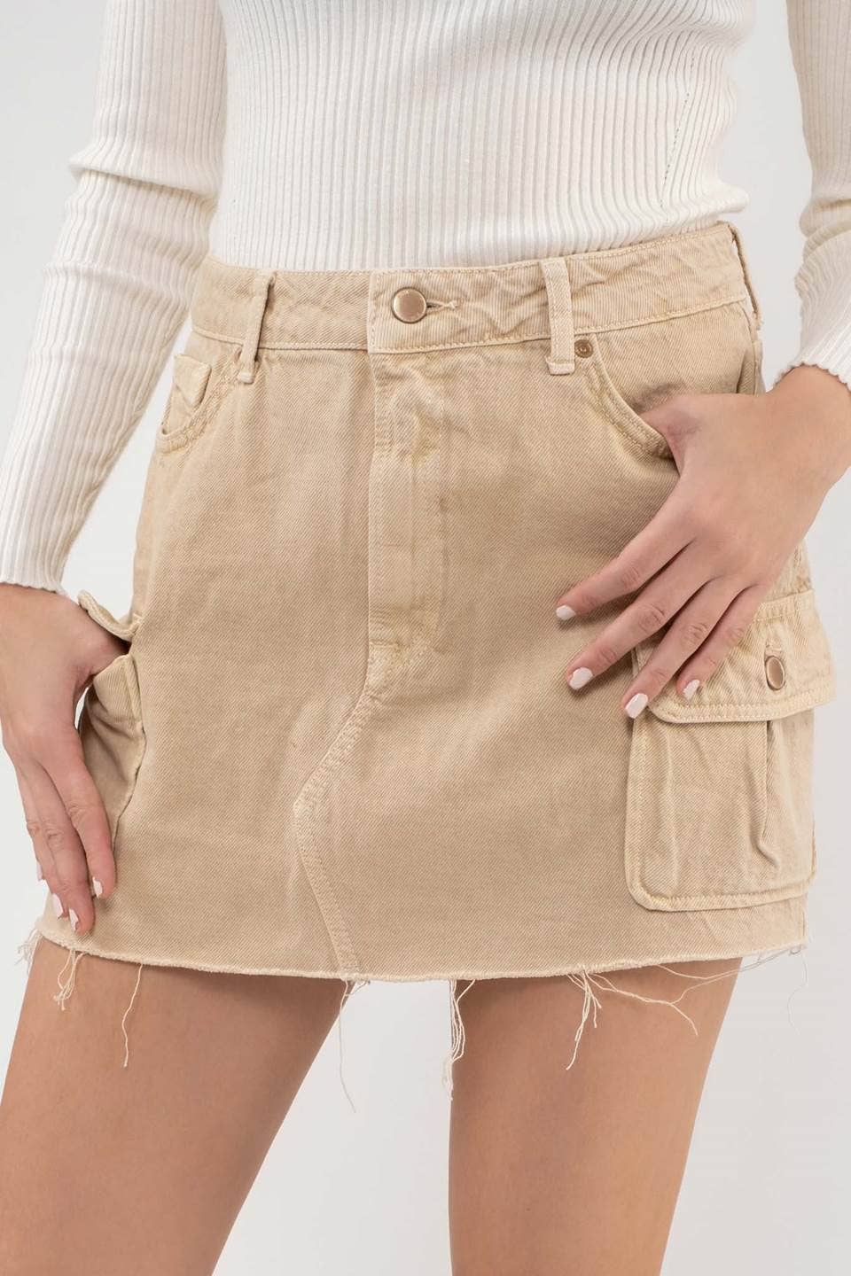 Trailblazer Cargo Raw Hem Mini Skirt