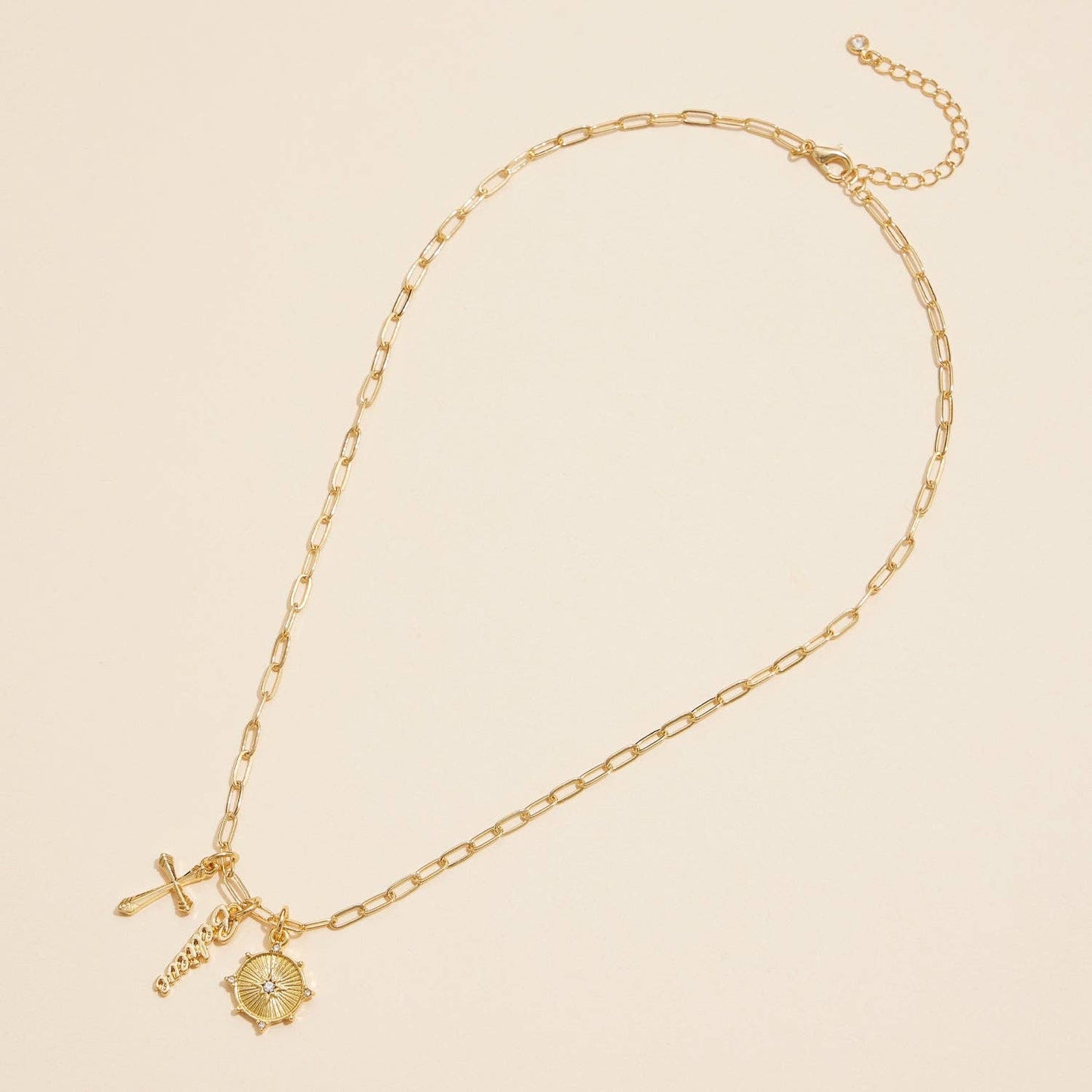 18K Gold Dipped Necklace | Cross, Believe, and Compass Charms