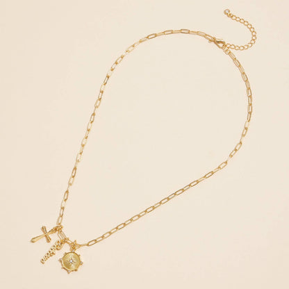 18K Gold Dipped Necklace | Cross, Believe, and Compass Charms