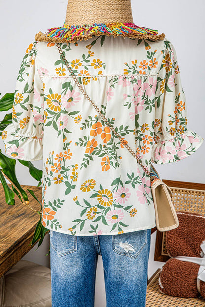 Crochet Boho Half & Long Sleeve Floral Blouse