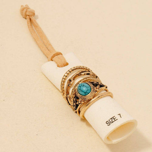 5Pc Stone Set Western Band Rings Set