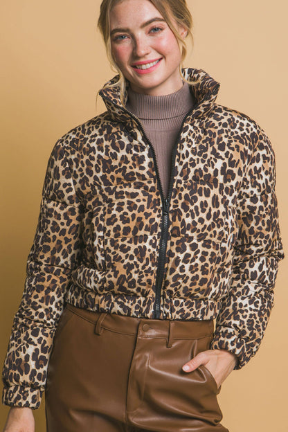 Fierce & Cozy Cropped Leopard Bomber Jacket