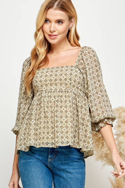Terra Tile Babydoll Peplum Blouse