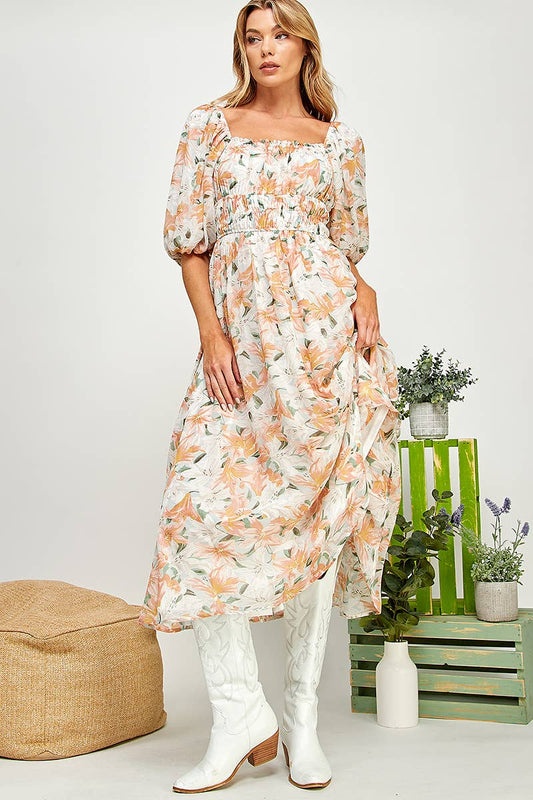 Lily Drift Smocked Midi Dress