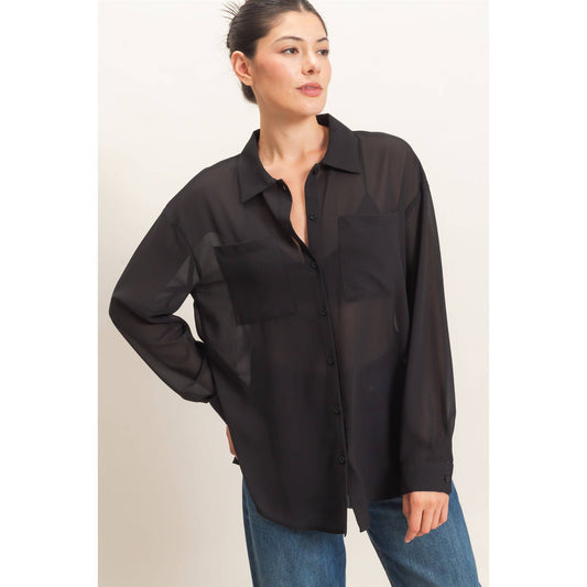 Button-Down Collar Blouse