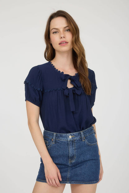 Hannah Scallop Tie Puff Sleeve Top