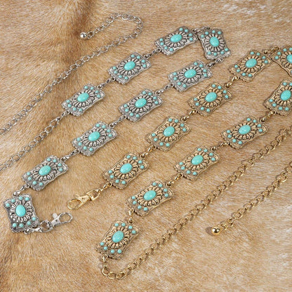 Turquoise Stone Western Concho Chain Belt