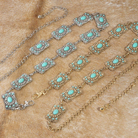Turquoise Stone Western Concho Chain Belt
