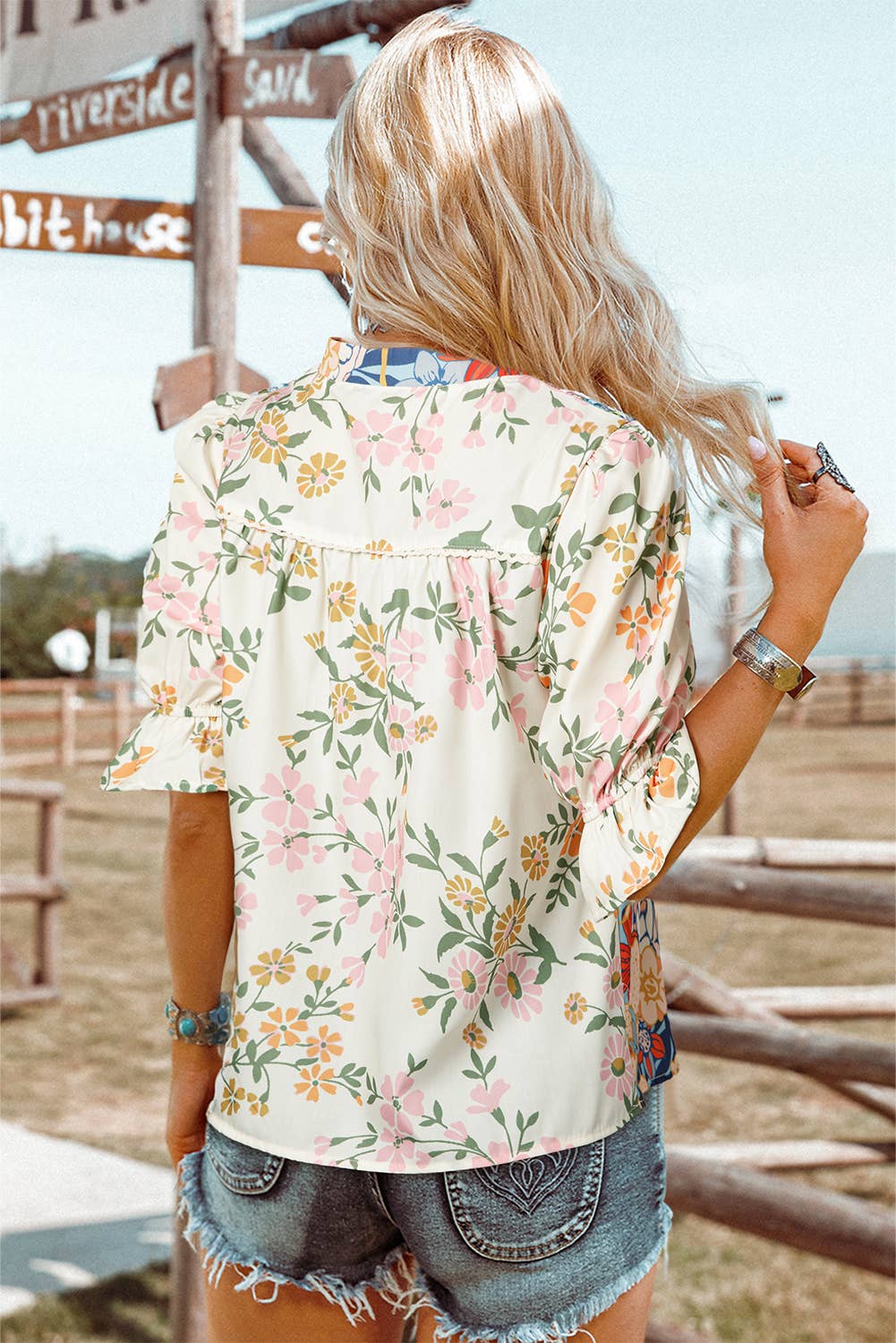 Crochet Boho Half & Long Sleeve Floral Blouse