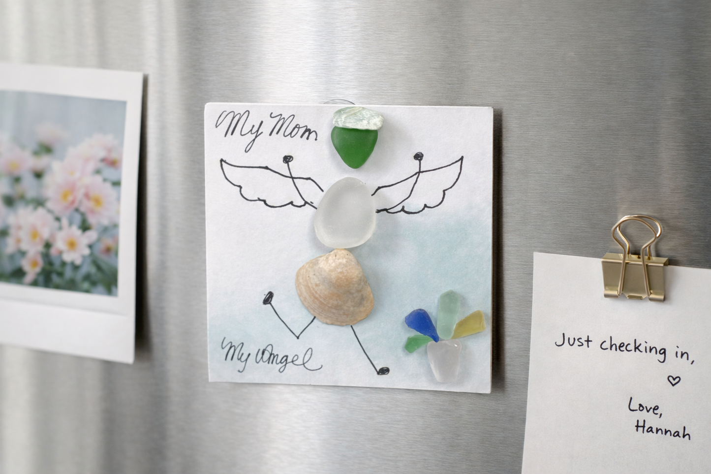 “My Mom My Angel” Sea Glass Memorial Magnet