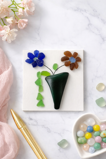 Sea Glass Flower Magnet – Handcrafted Tumbled Glass Bouquet