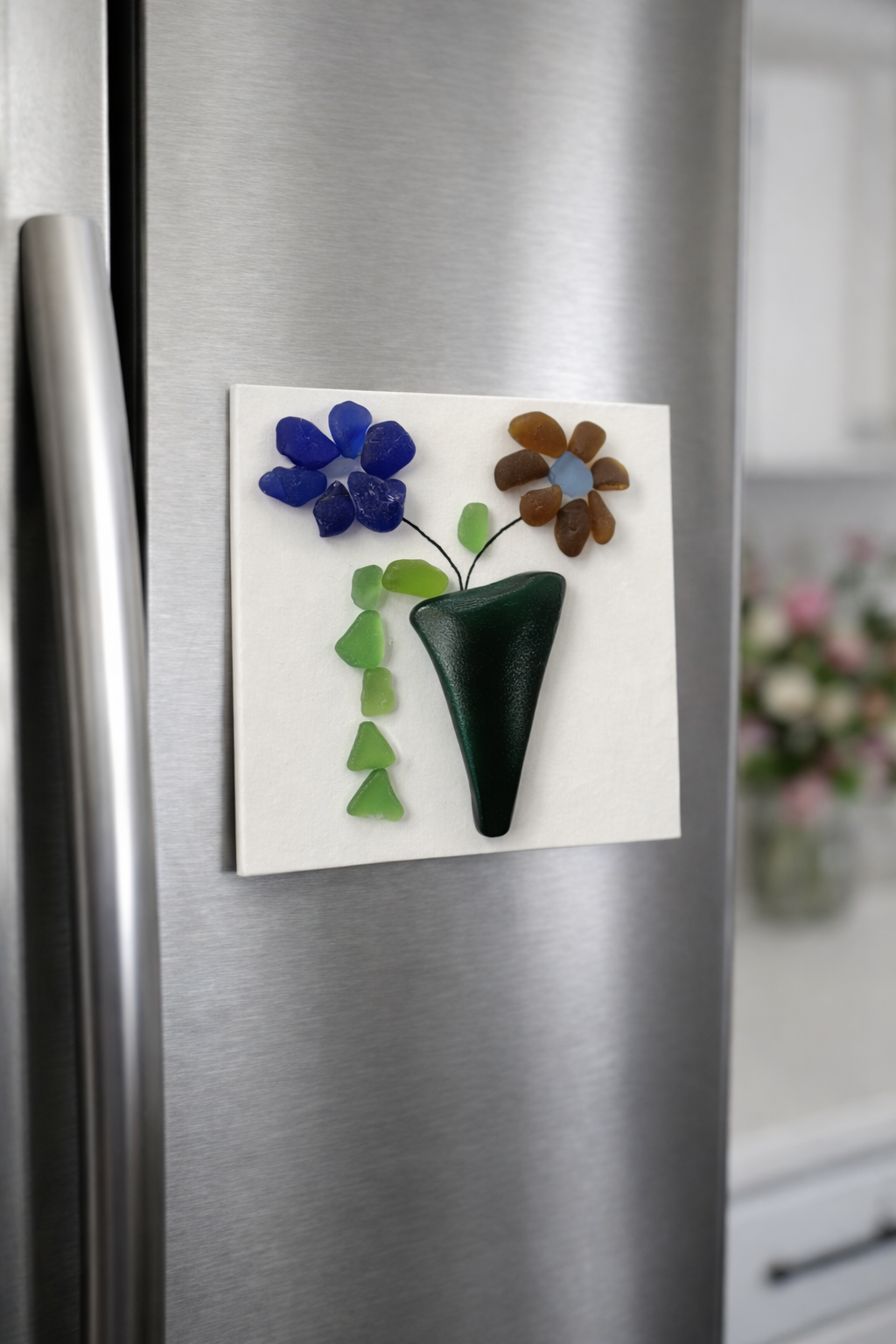 Sea Glass Flower Magnet – Handcrafted Tumbled Glass Bouquet