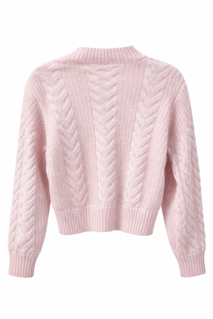 Joyful Threads Rainbow Button Cable Cardigan – Pink